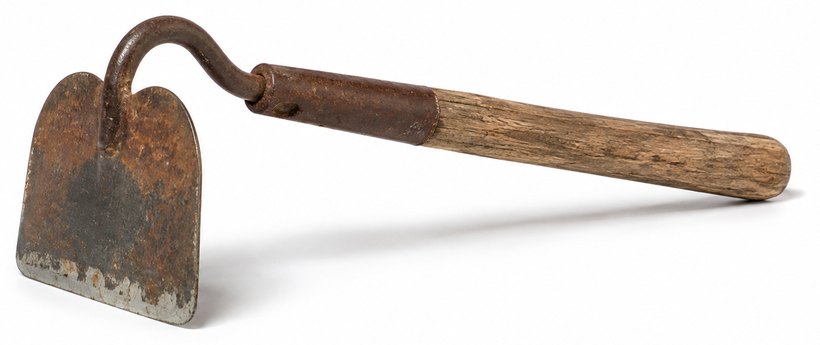 El Cortito — a hoe with a handle cut down to roughly two feet, worn from decades of use
